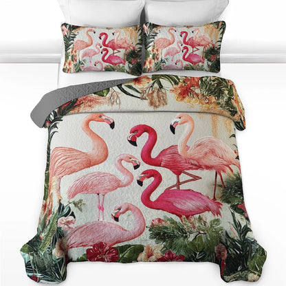 Shineful All Season Quilt 3-Piece Set - Tropical Flamingo Paradise