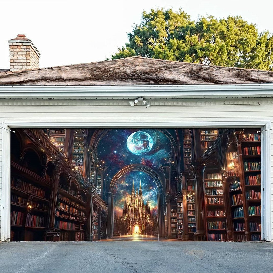 Shineful Garage Door Banner Decoration Enchanted Library
