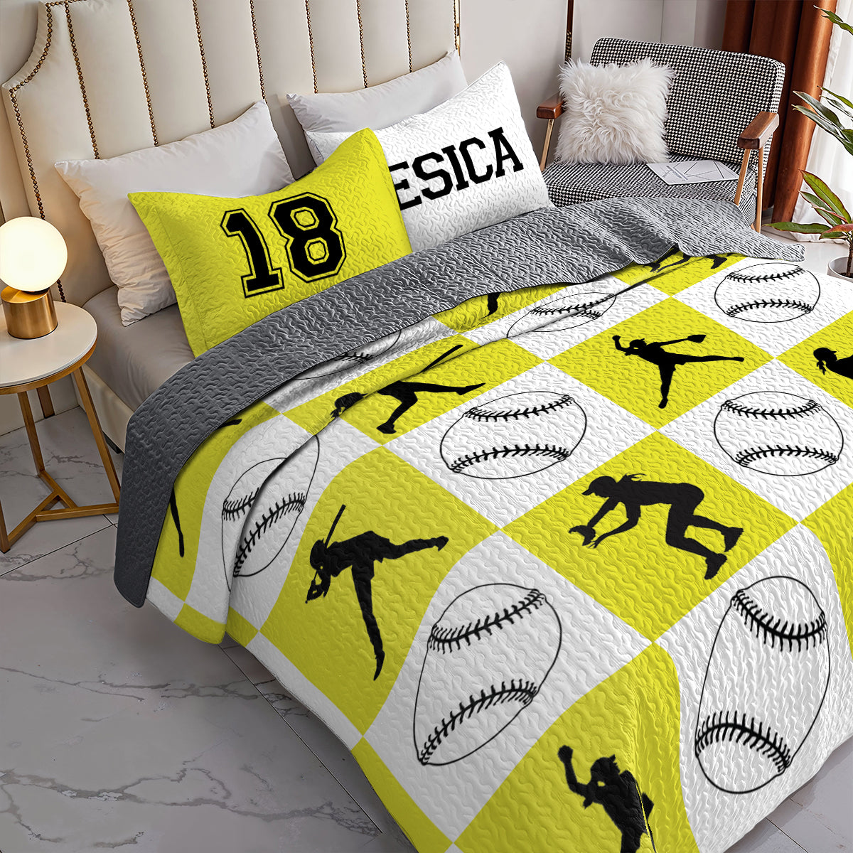 Shineful All Season Quilt 3-Piece Set Personalized Softball
