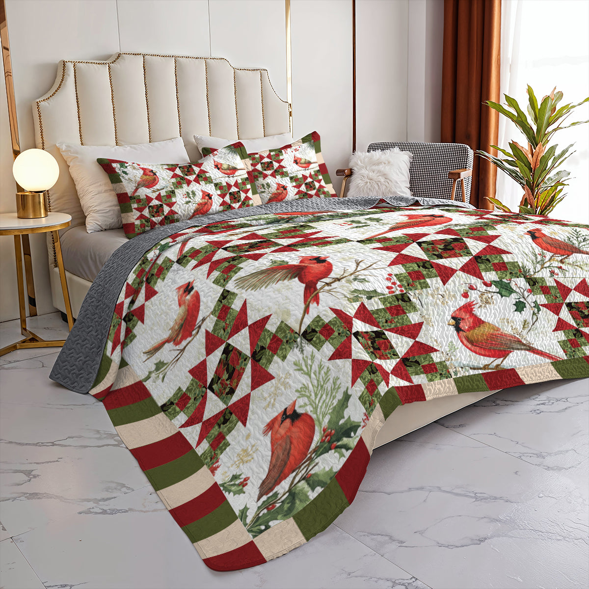 Shineful All Season Quilt 3-Piece Set Cardinal Bird