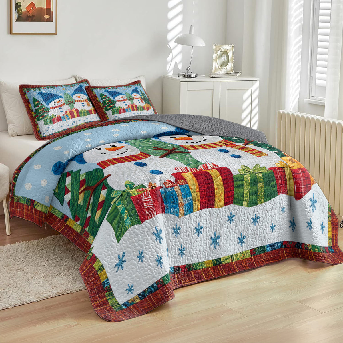 Shineful All Season Quilt 3-Piece Set Snowman Christmas
