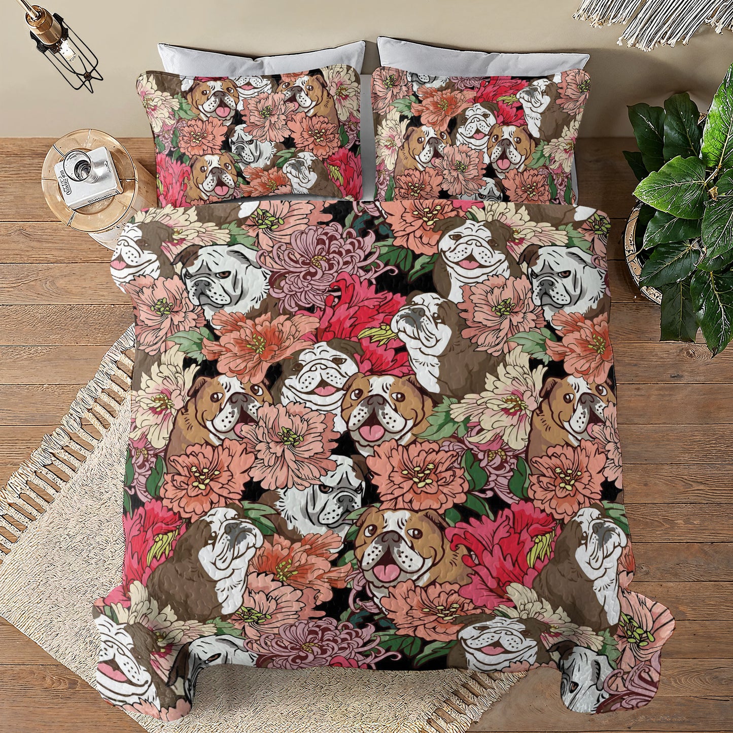 Shineful All Season Quilt 3-Piece Set Floral Bulldogs