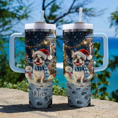 Shineful Tumbler Personalized Frenchie Winter Wonderland