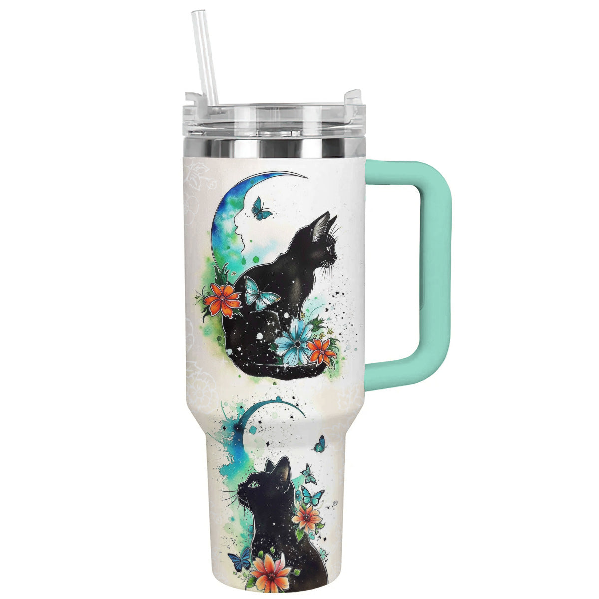 Cat 40 Oz Shineful™ Tumbler Moon Nl09 Turquoise Blue 40Oz