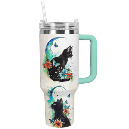 Cat 40 Oz Shineful™ Tumbler Moon Nl09 Turquoise Blue 40Oz