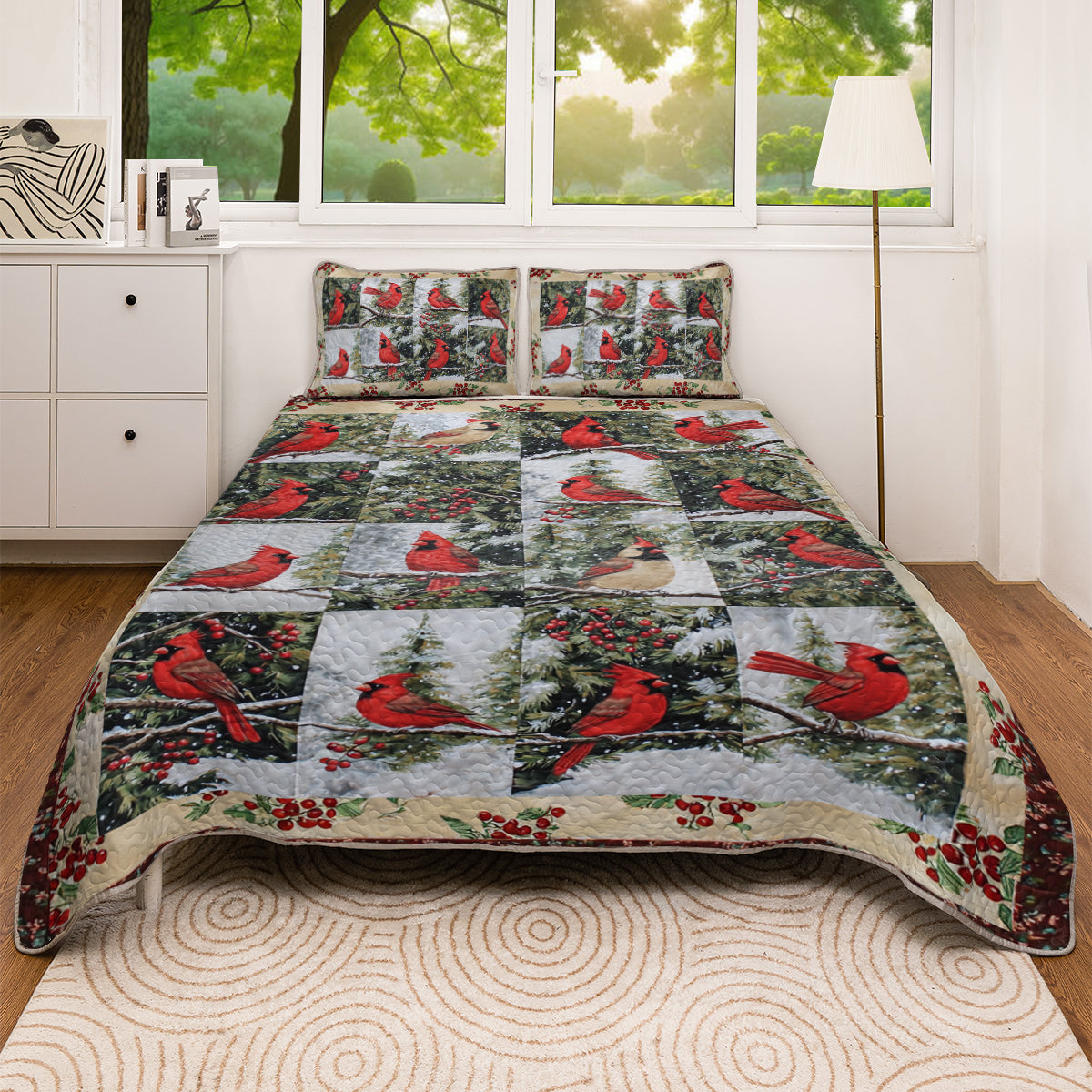 Shineful All Season Quilt 3-Piece Set Festive Cardinal