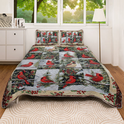 Shineful All Season Quilt 3-Piece Set Festive Cardinal