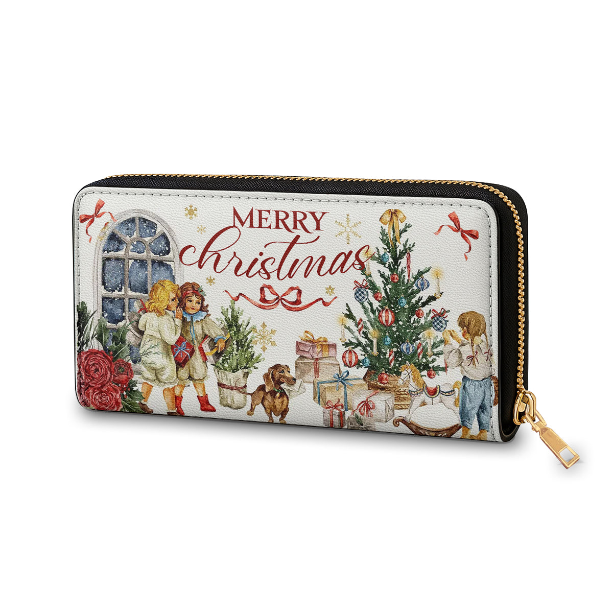 Shineful Leather Clutch Purse With Wristlet Strap Handle Holiday Nostalgia