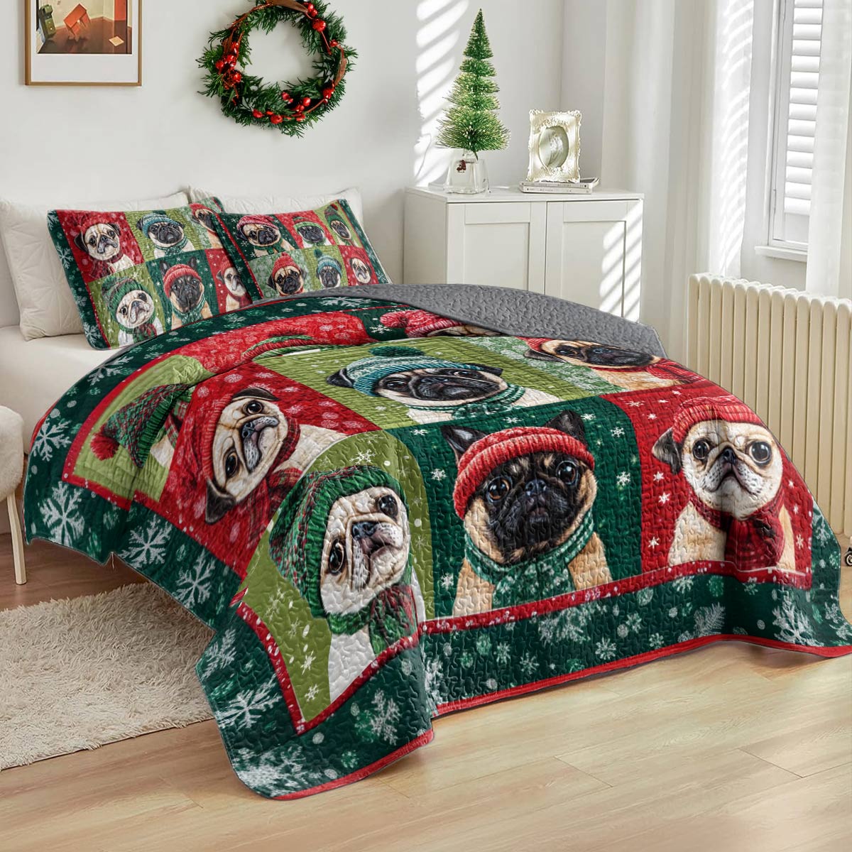 Shineful All Season Quilt 3-Piece Set Festive Frenchie