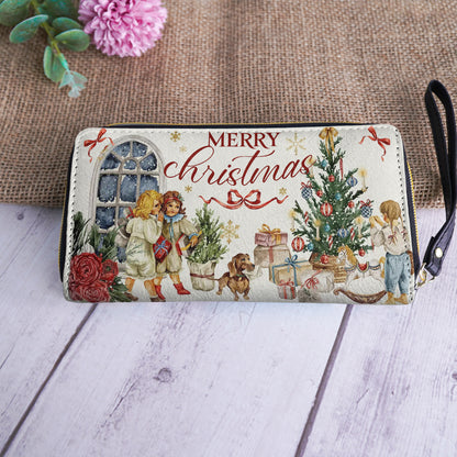 Shineful Leather Clutch Purse With Wristlet Strap Handle Holiday Nostalgia
