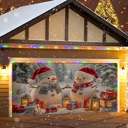Shineful Garage Door Banner Decoration - Festive Couple Snowman