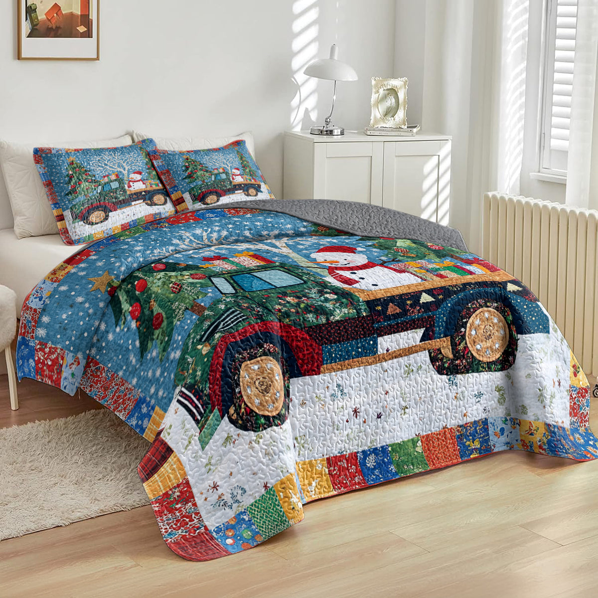 Shineful All Season Quilt 3-Piece Set Vintage Truck Holiday