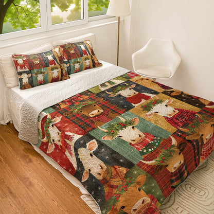 Shineful All Season Quilt 3-Piece Set Joyful Winter Cows
