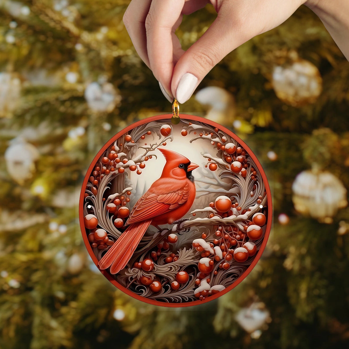 Shineful 2D Acrylic Ornament Snowberry Cardinal