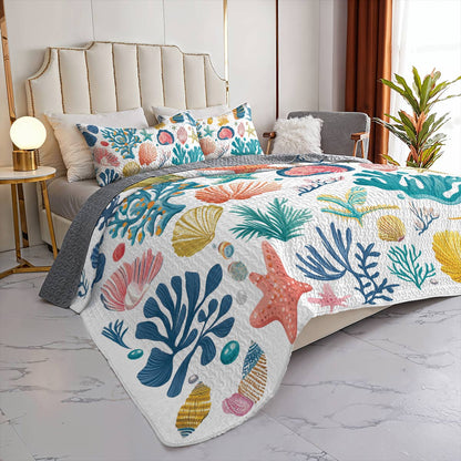 Shineful All Season Quilt 3-Piece Set - Seashell Ocean Breeze