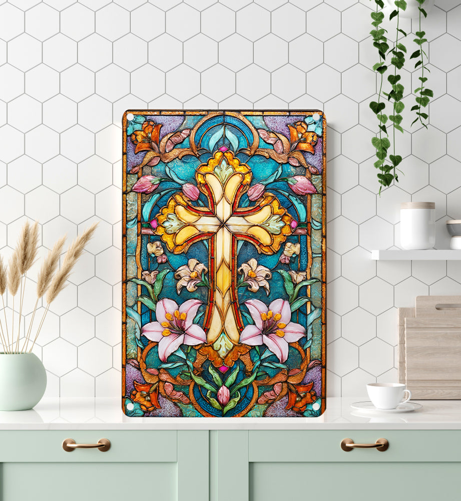 Shineful 2D Metal Sign Floral Cross