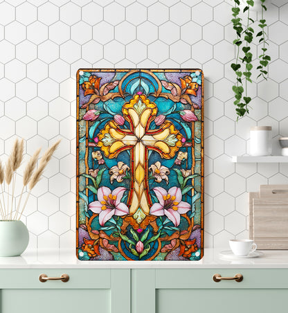Shineful 2D Metal Sign Floral Cross