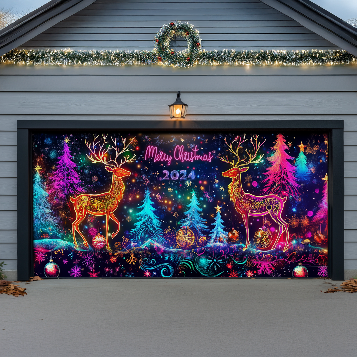 Shineful Garage Door Banner Decoration - Enchanted Reindeer Glow