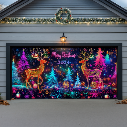 Shineful Garage Door Banner Decoration - Enchanted Reindeer Glow
