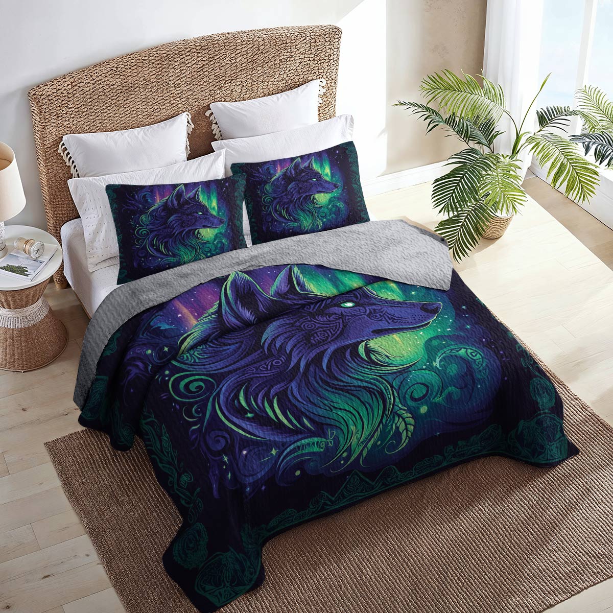 Shineful All Season Quilt 3-Piece Set - Wolf Totem And The Northern Lights