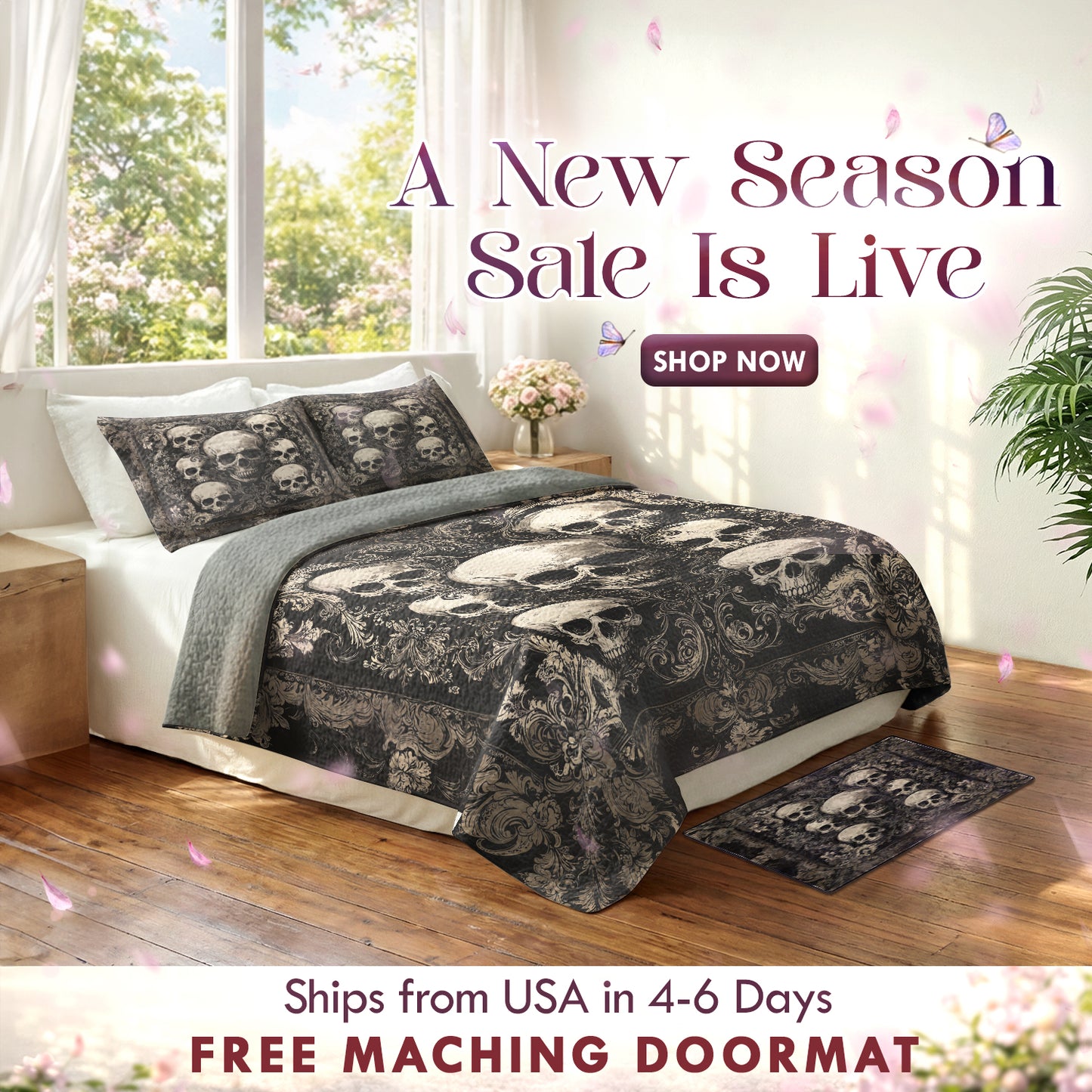 Shineful Quilt 3-Piece Set Gothic Skull Majesty