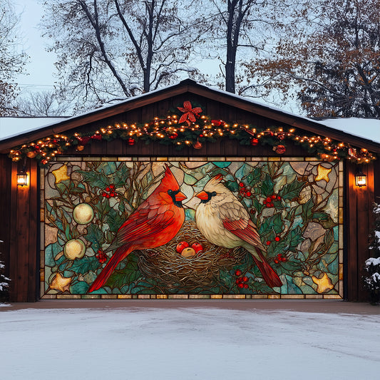 Shineful Garage Door Banner Decoration Winter Cardinal Glass