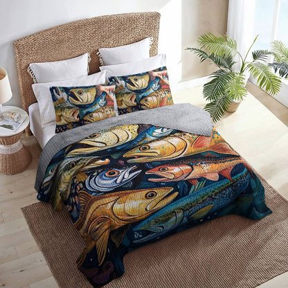 Shineful All Season Quilt 3-Piece Set Colorful Fishes