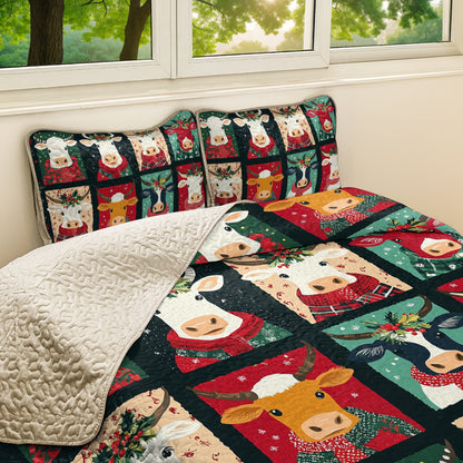Shineful All Season Quilt 3-Piece Set Joyful Christmas Cow