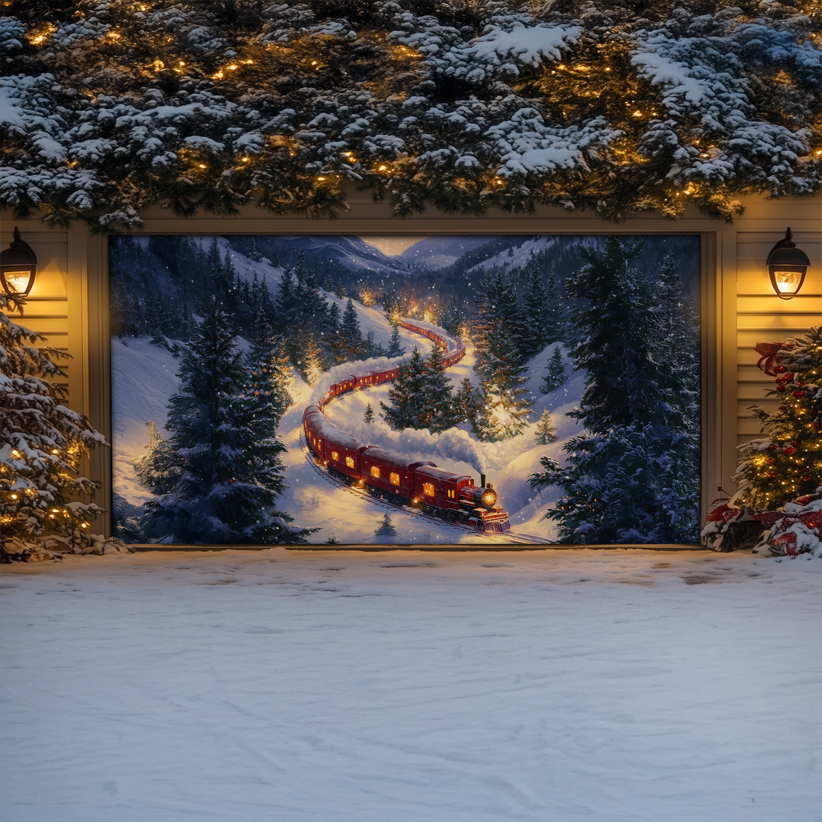 Shineful Garage Door Banner Decoration - Twilight Holiday Train