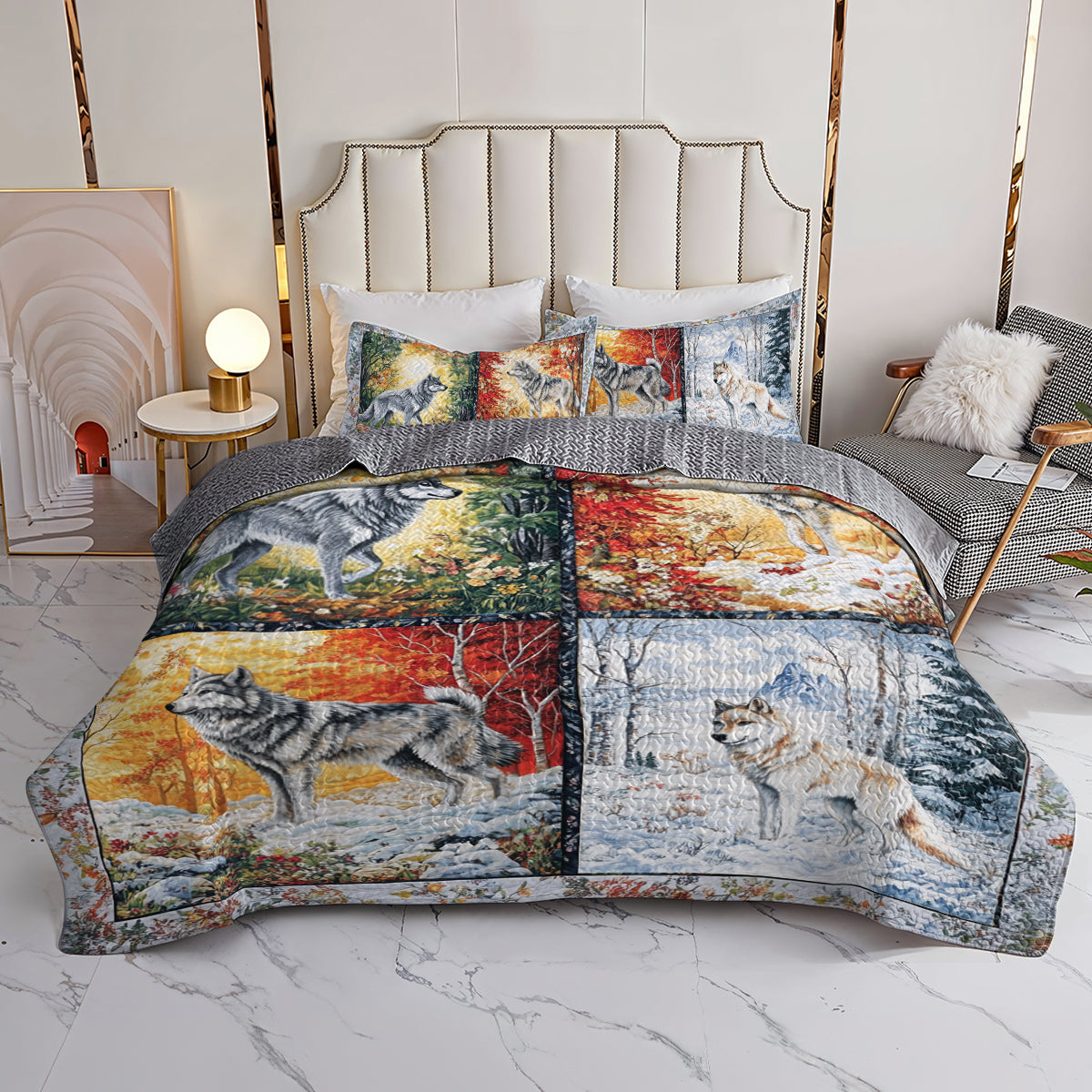 Shineful All Season Quilt 3-Piece Set Wolf Seasons Quilt