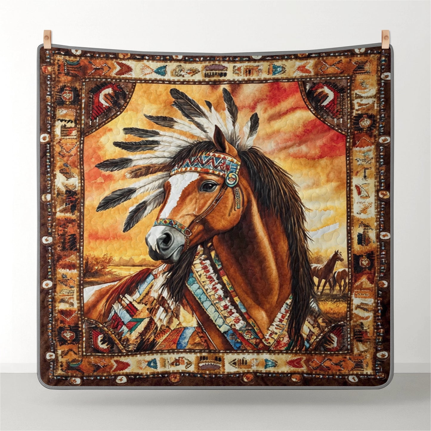 Shineful Flat Print Faux Quilt Blanket Majestic Stallion