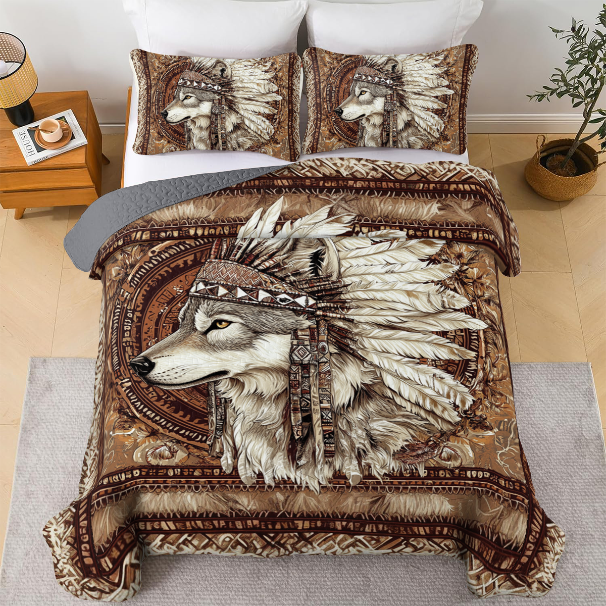 Shineful All Season Quilt 3-Piece Set - Native Wolf