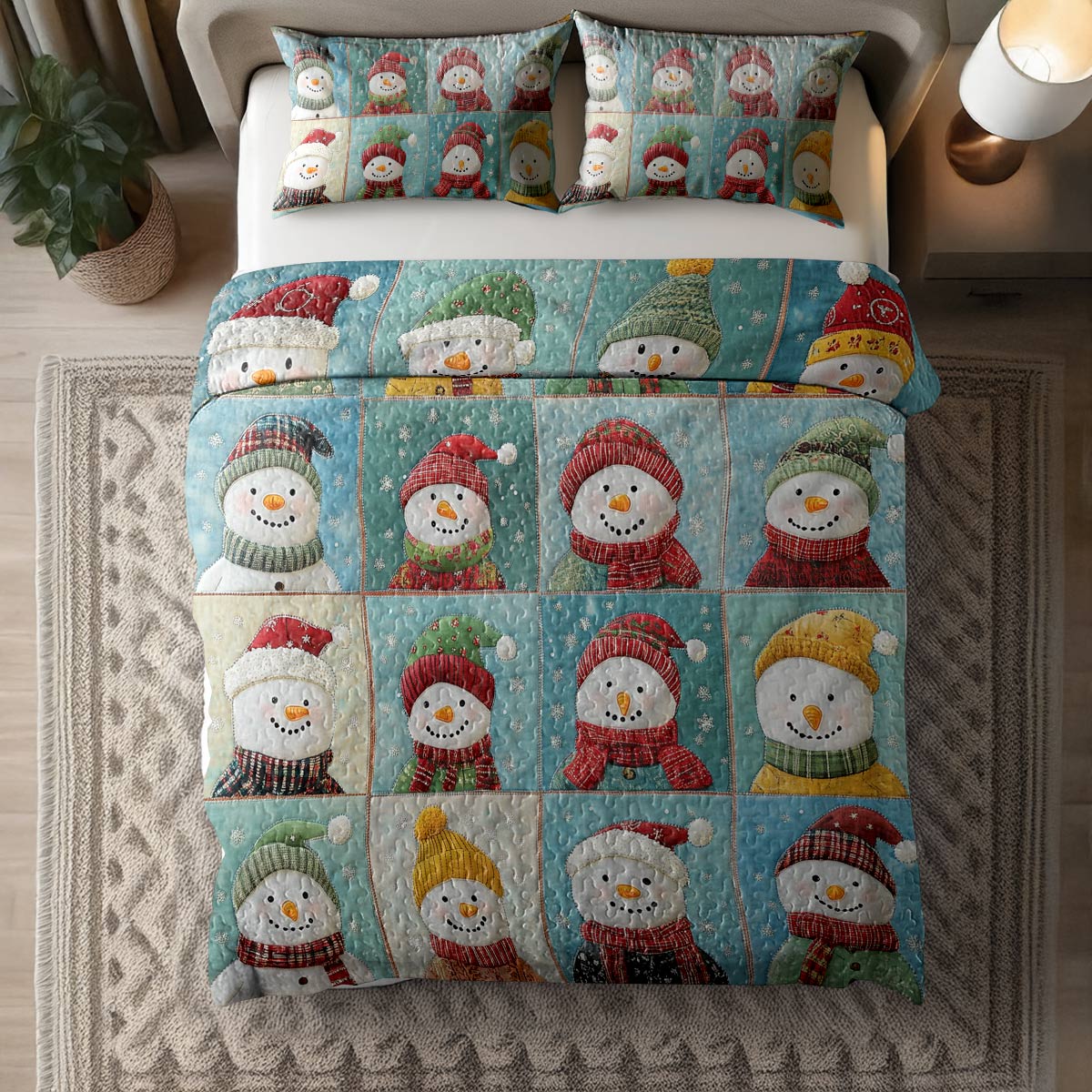 Shineful All Season Quilt 3-Piece Set - Snowmen Winter Wonderland