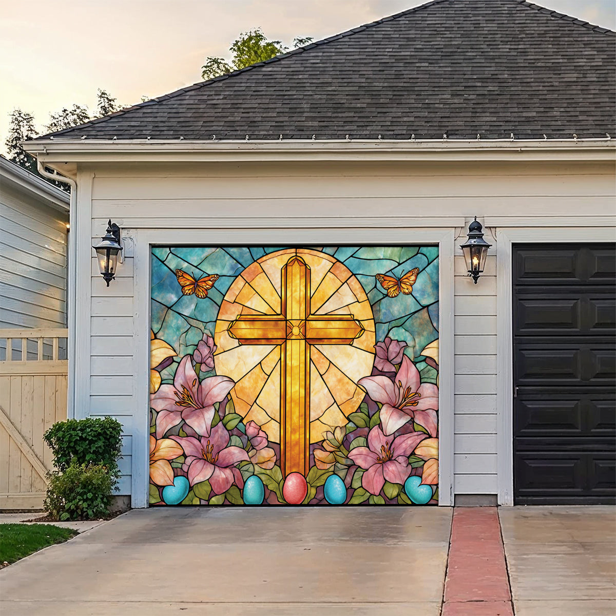 Shineful Garage Door Banner Decoration Golden Cross Easter