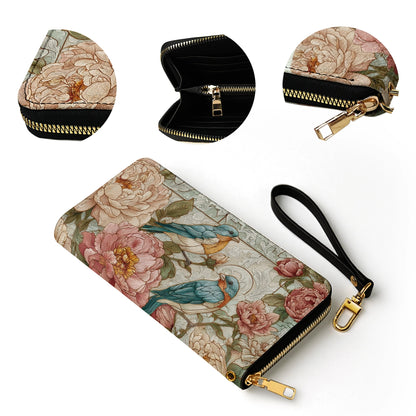 Shineful Leather Clutch Purse With Wristlet Strap Handle Still Morning