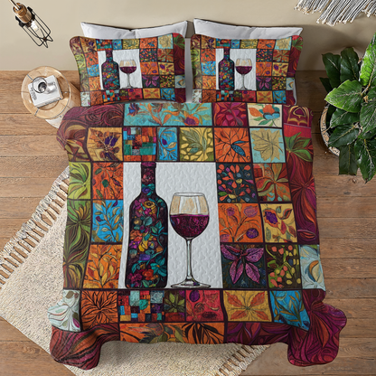 Shineful All Season Quilt 3-Piece Set Vintage Wine Glass Lovely