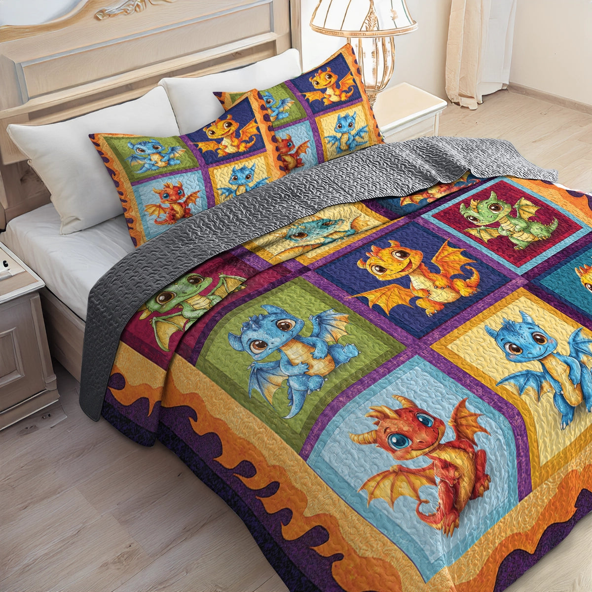Shineful All Season Quilt 3-Piece Set - Adorable Baby Dragon Dreams