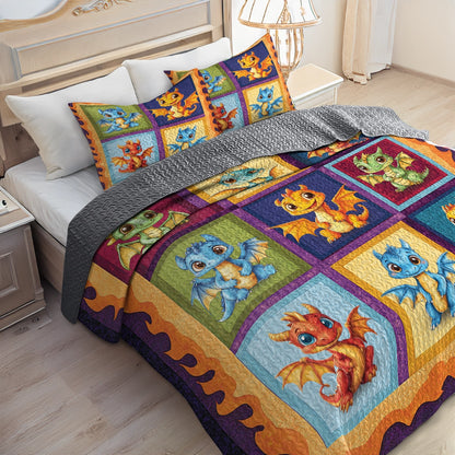 Shineful All Season Quilt 3-Piece Set - Adorable Baby Dragon Dreams