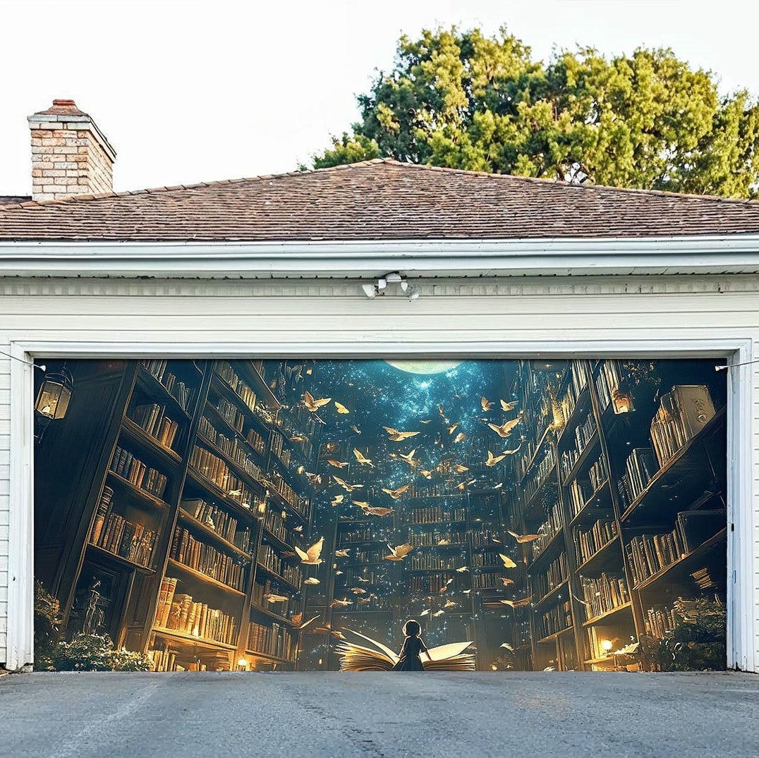 Shineful Garage Door Banner Decoration Akashic Library