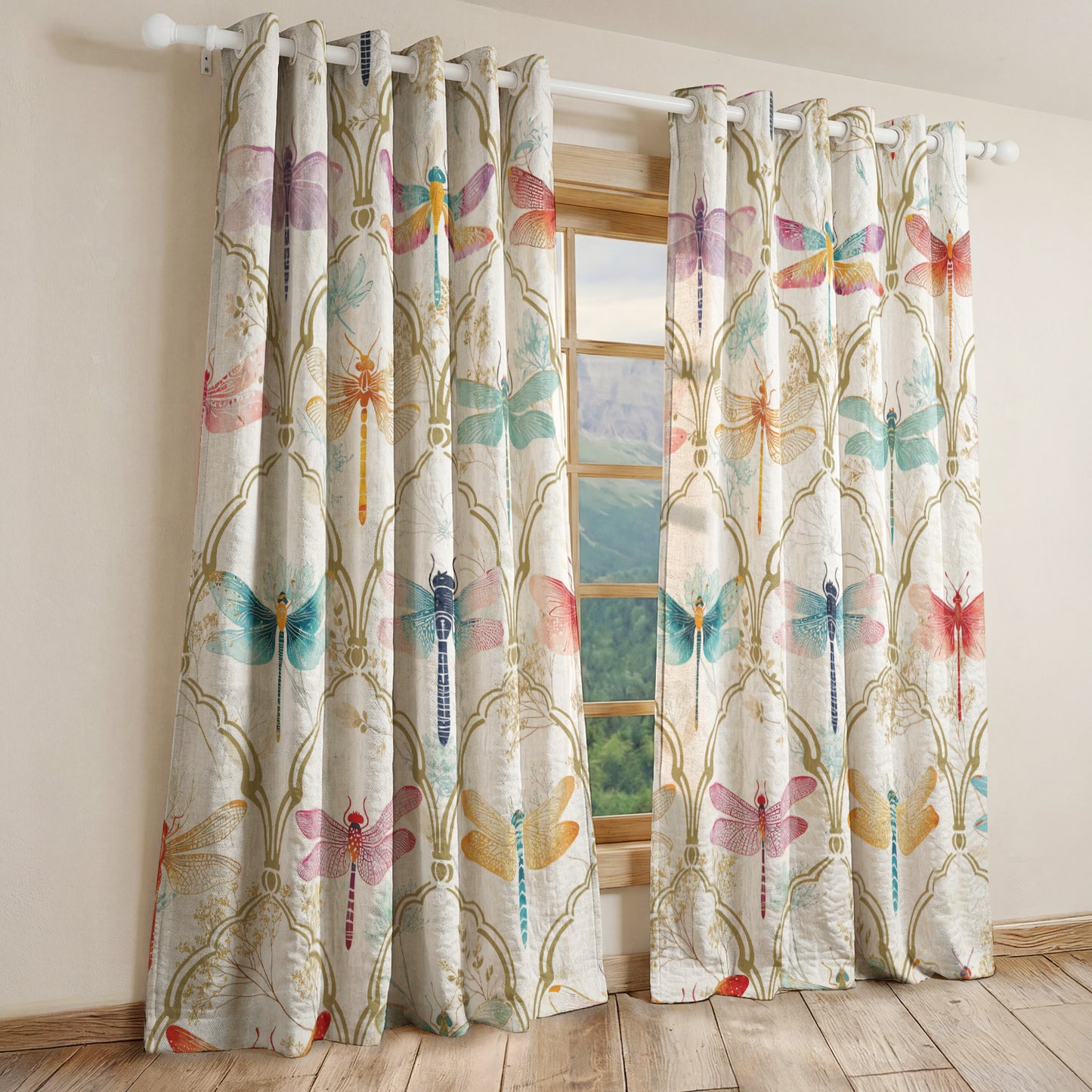 Shineful Quilted Curtain Dragonfly Garden