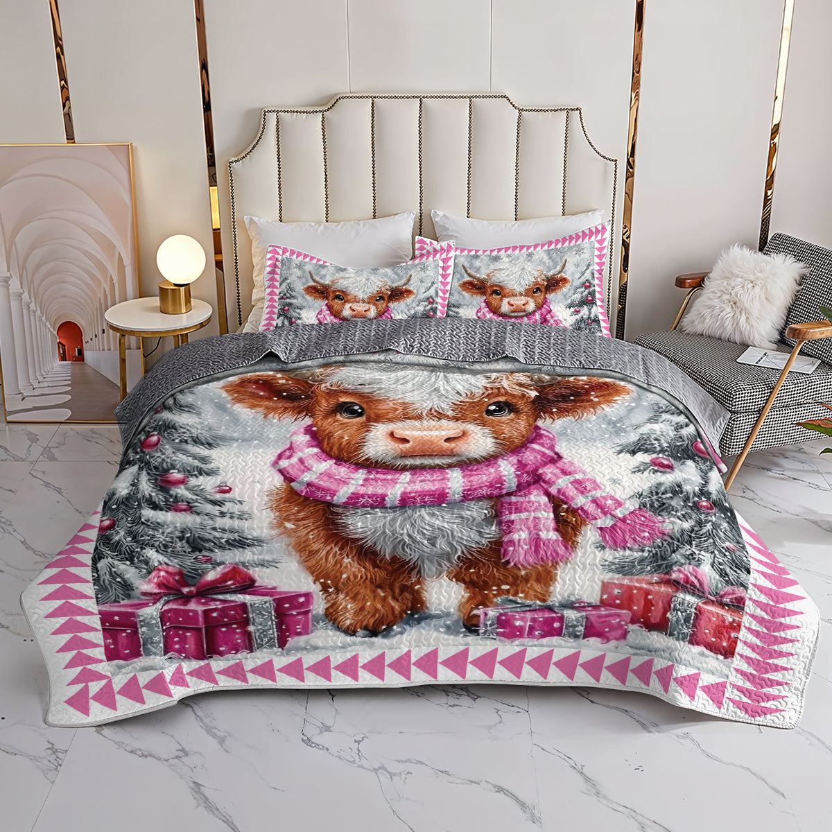 Shineful All Season Quilt 3-Piece Set Cozy Winter Highland Cow