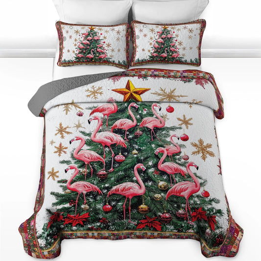 Shineful All Season Quilt 3-Piece Set - Tropical Christmas with Flamingos