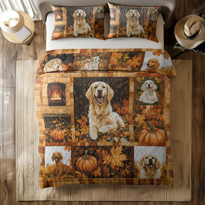 Shineful All Season Quilt 3-Piece Set - Golden Retriever - Golden Days Of Autumn
