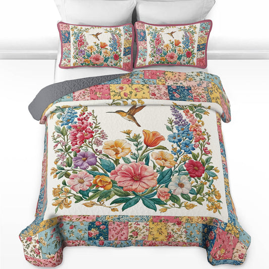 Shineful All Season Quilt 3-Piece Set Country Patchwork Hummingbird