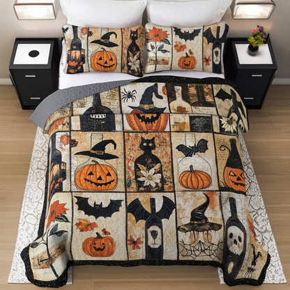Shineful All Season Quilt 3-Piece Set Gentle Wine Bottles Halloween