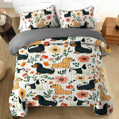 Shineful All Season Quilt 3-Piece Set - Playful Dachshunds In Beautiful Nature