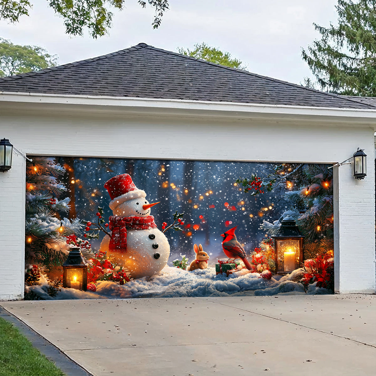 Shineful Garage Door Banner Decoration Cheerful Forest Snowman