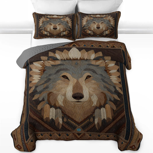 Shineful All Season Quilt 3-Piece Set Earth Spirit Wolf