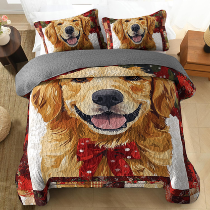 Shineful All Season Quilt 3-Piece Set - Golden Christmas Cheer