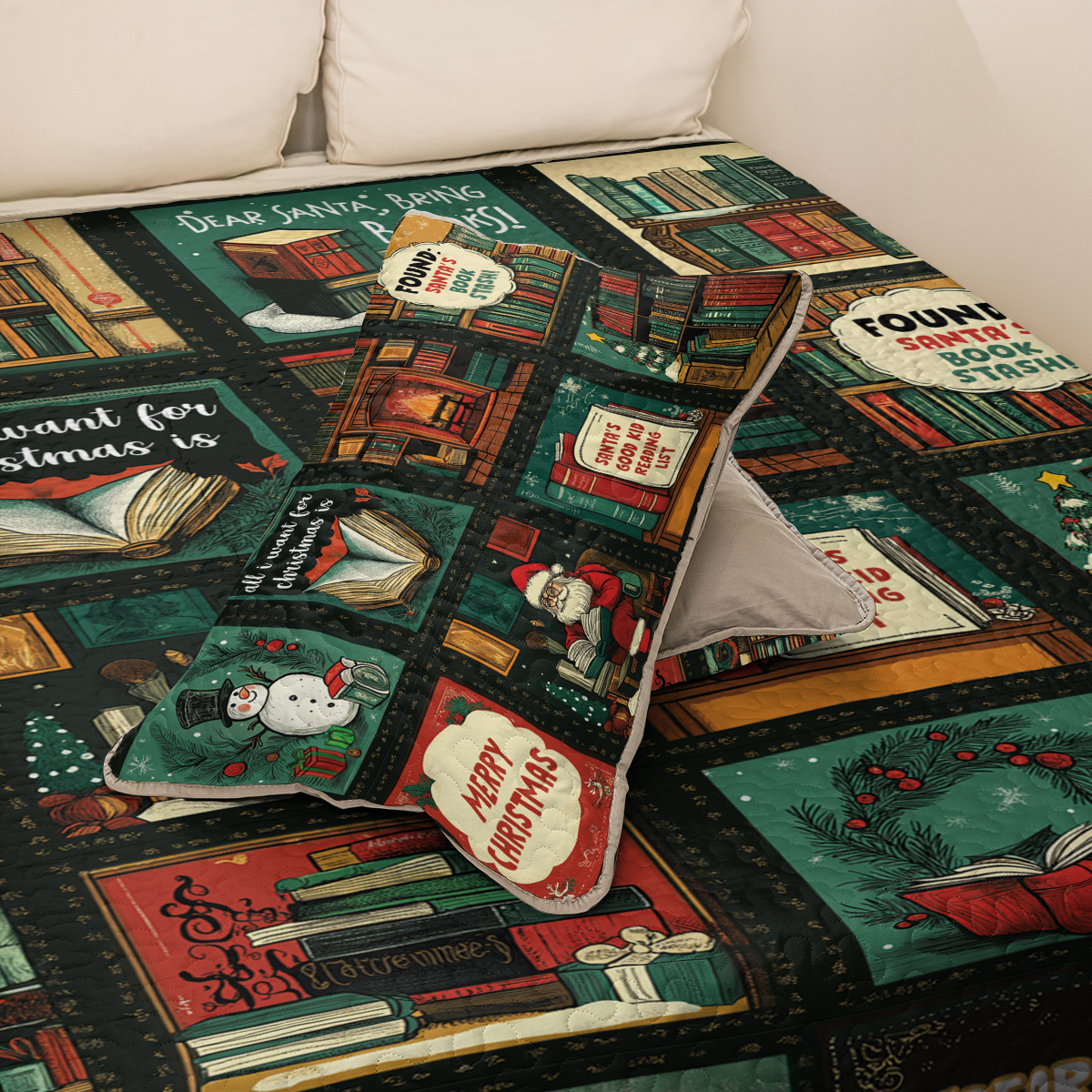 Shineful All Season Quilt 3-Piece Set Santa Reading Nook